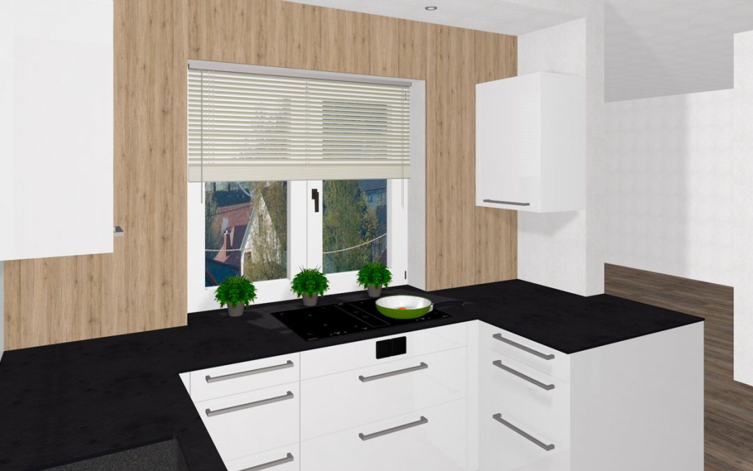 Kompakte Küche mit versteckter Speistür und integriertem Ami-Kühlschrank in Bad Zell